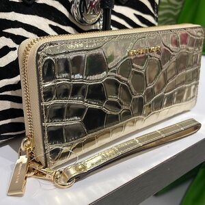 Michael Kors Gold Crocodile Embossed Wallet